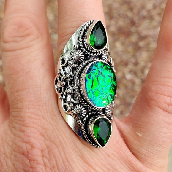 New Triplet Opal and Peridot 925 Silver Statement Ring. - Picture 7 of 16